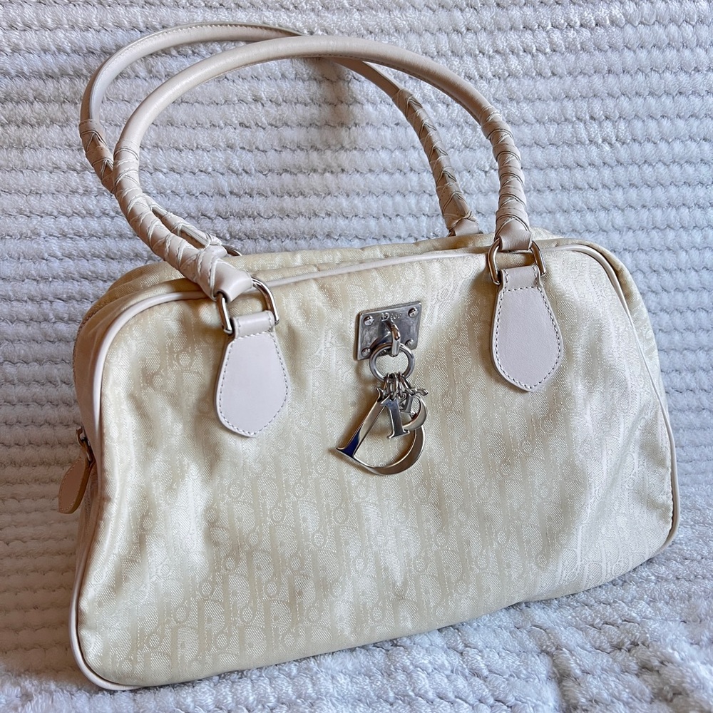 Christian Dior Trotter Handbag Beige Logo Charm Vintage - Picture 4 of 15